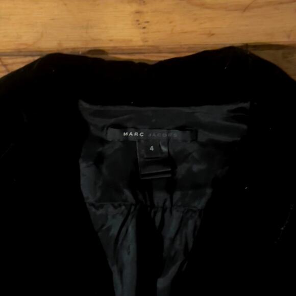 MARC JACOBS Womens Black Silk Crushed Velvet Bow Belted Jacket Blazer Coat - Picture 6 of 16